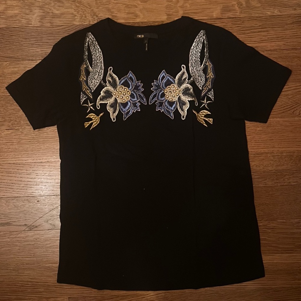Maje Embroidery Flower T-Shirt